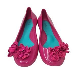 Hot pink rubber ballet flats by Oaki sz7